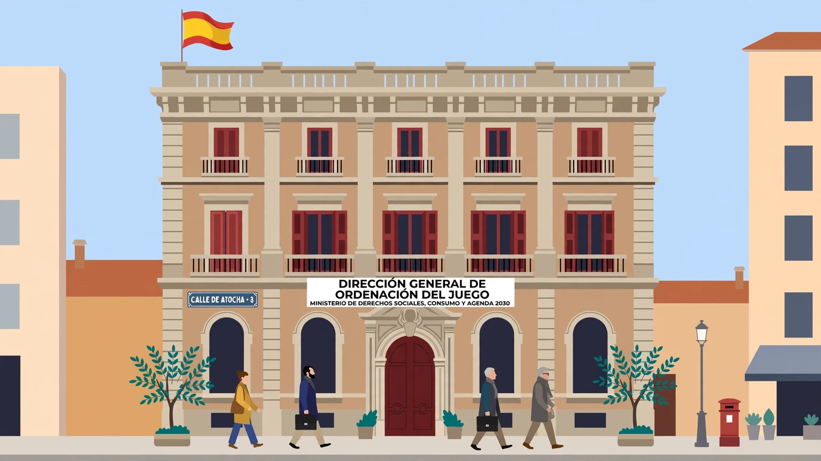 Fachada del edificio de la DGOJ en Madrid con bandera española